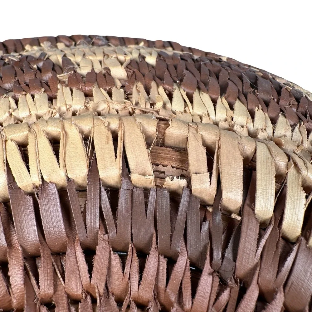 Vintage Southwestern Woven Basket Bowl Brown Tan Geometric Wall Decor 12 Inch